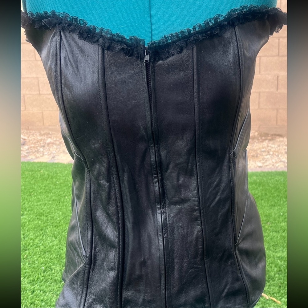 Vintage Black Genuine Leather Corset Bustier 42